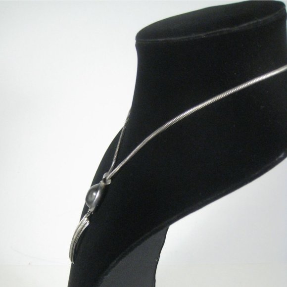 Set of 3 Necklace Earrings 18 in Silvertone Chain Hammered Pendant Modern READ - Picture 4 of 12